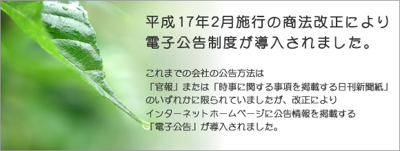 平成17年2月施行の商法改正により、電子公告制度が導入されました。